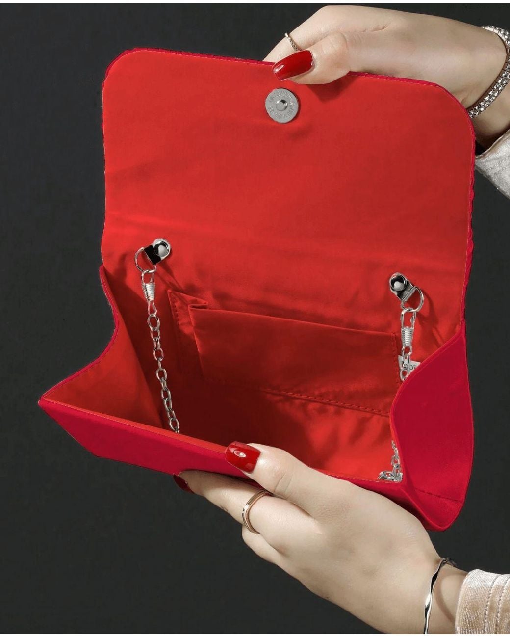 AJVANI Red Evening Pleated Satin Prom Party Bag