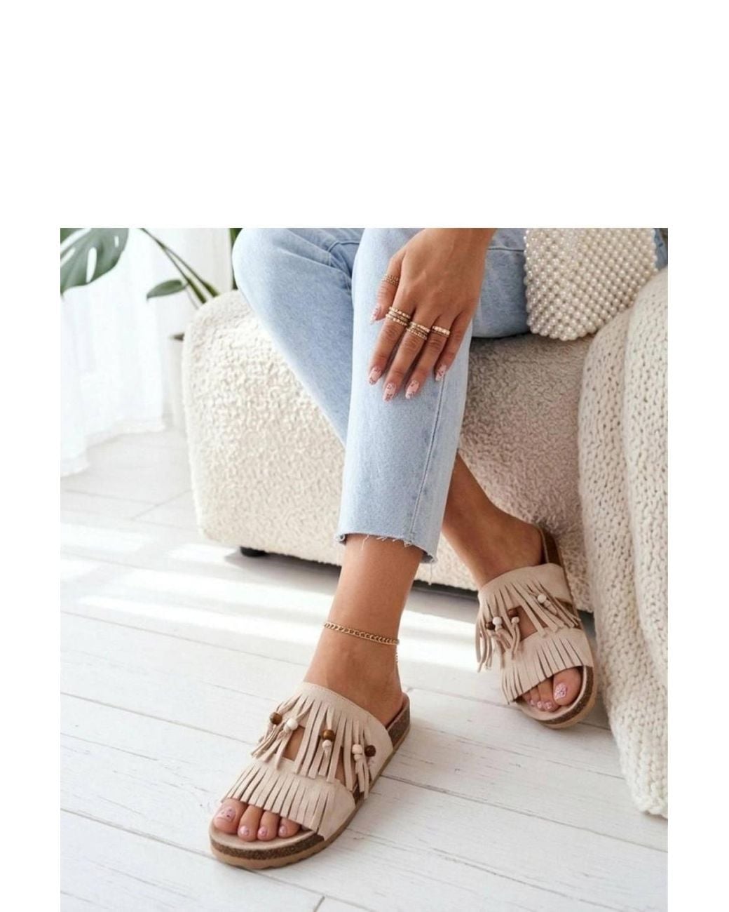 Love Lace Natural Platform Slip-On Suede Flatforms With Fringe