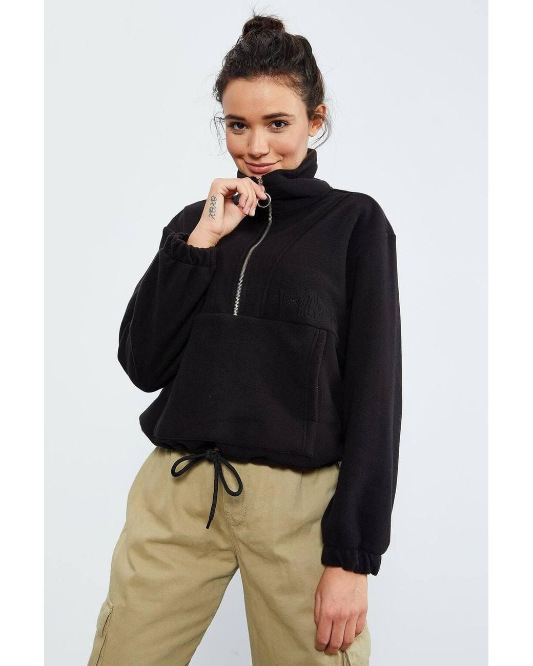 TOMMY LIFE Black Oversized Half-Zip Plush Sweatshirt
