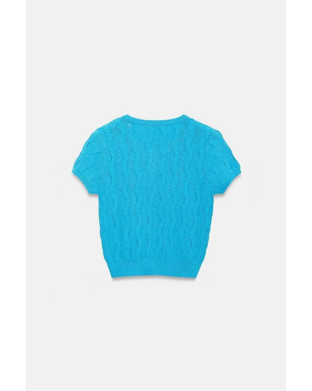 Dilvin Blue Cropped Jacquard Button Cardigan