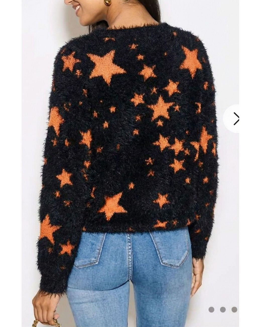 CY Blue Long Sleeve Fluffy Jumper With Multi Stars' Print