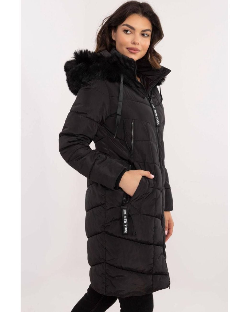 Love Lace Black Quilted Hooded Puffer Jacket With Pockets & Drawstring