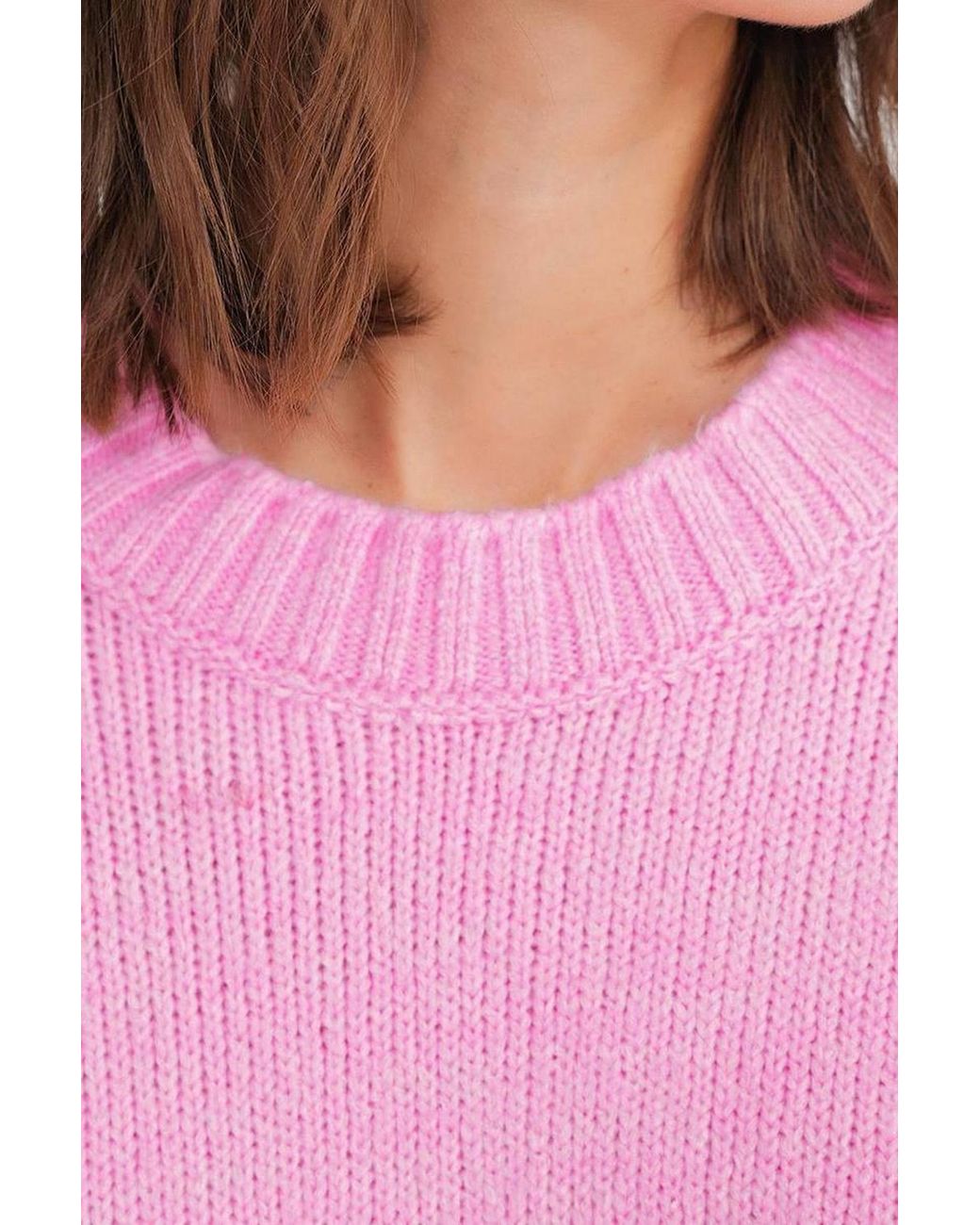 MixRay Pink Oversized Ribbed Knit Sweater With Crew Neck