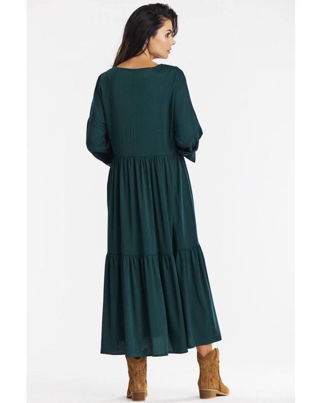 Love Lace Green Viscose V-Neck Long Sleeve Maxi Dress