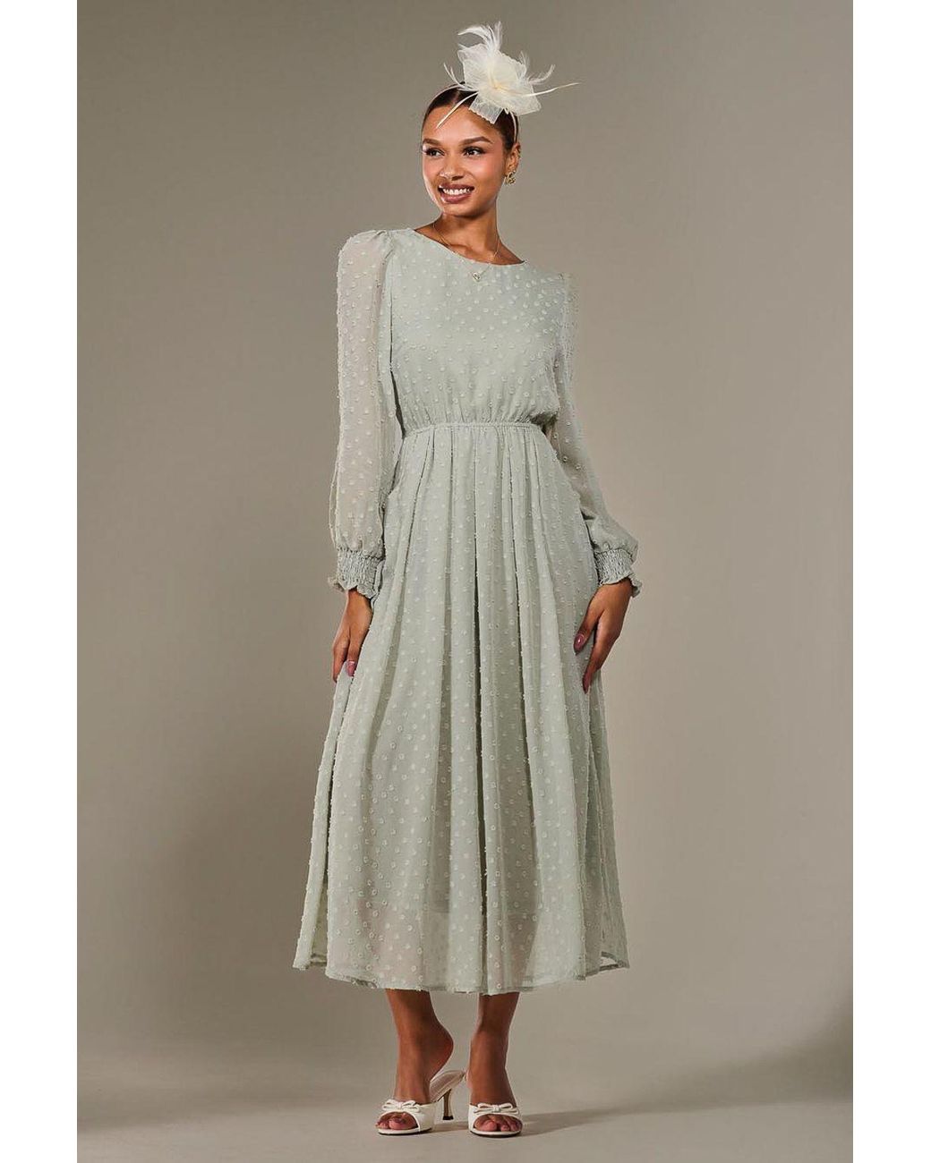 Jolie Moi Brown Long Sleeve Chiffon Midaxi Dress