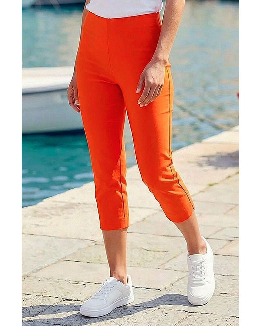 Roman Red Cropped Stretch Trouser Capri Summer Leggings 3/4 Pedal Pushers