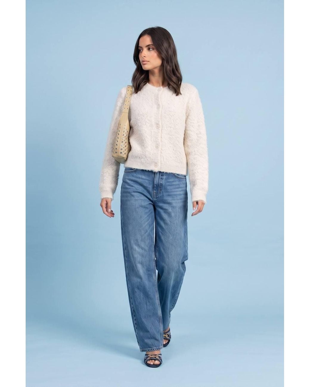 Urban Bliss Blue Wool Blend Cropped Cardigan