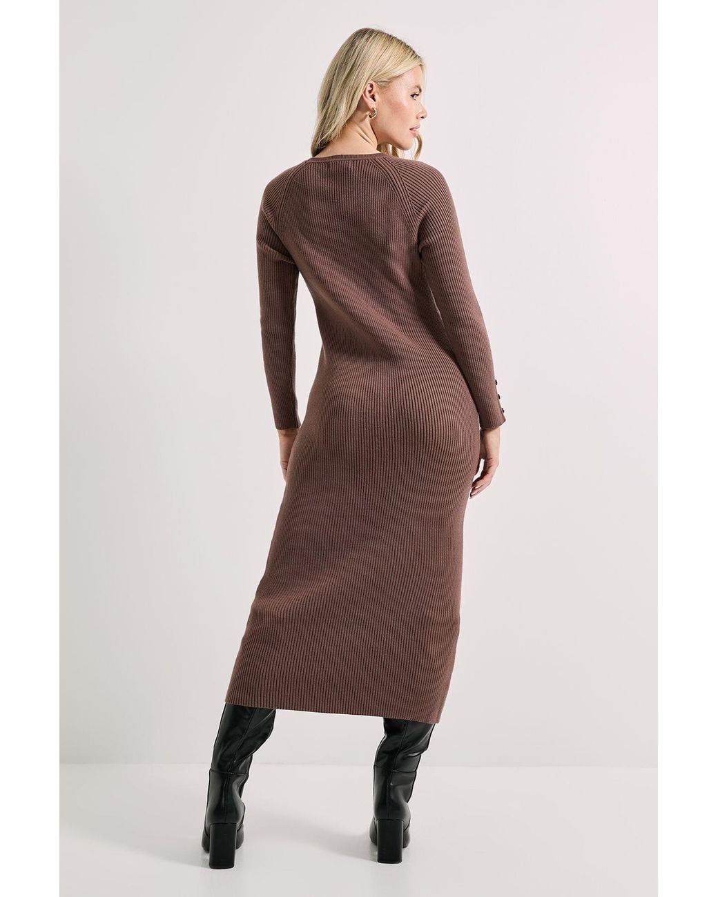 Dorothy Perkins Multicolor Button Cuff Slim Knitted Midi Dress