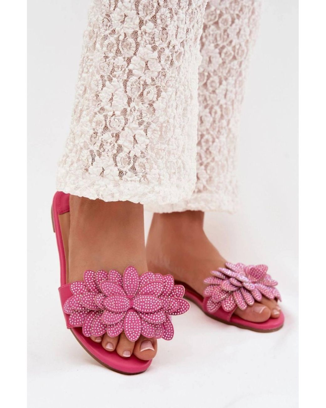 Love Lace Pink Comfort Flat Sole Sandals With Decorative Front Flip Flops