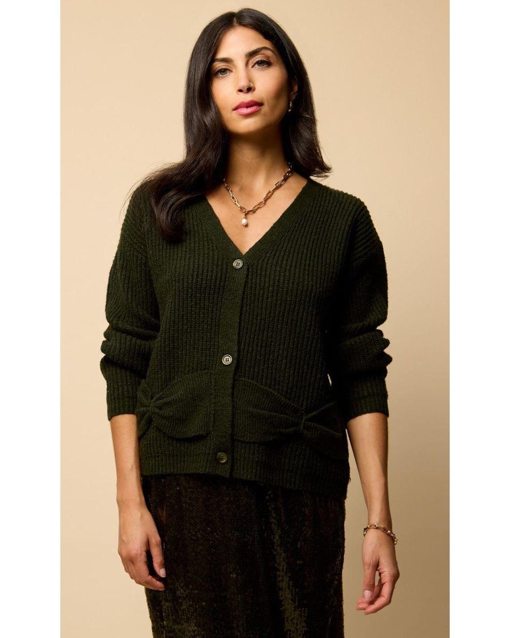 Little Mistress Black Bow Pocket Detail Cardigan