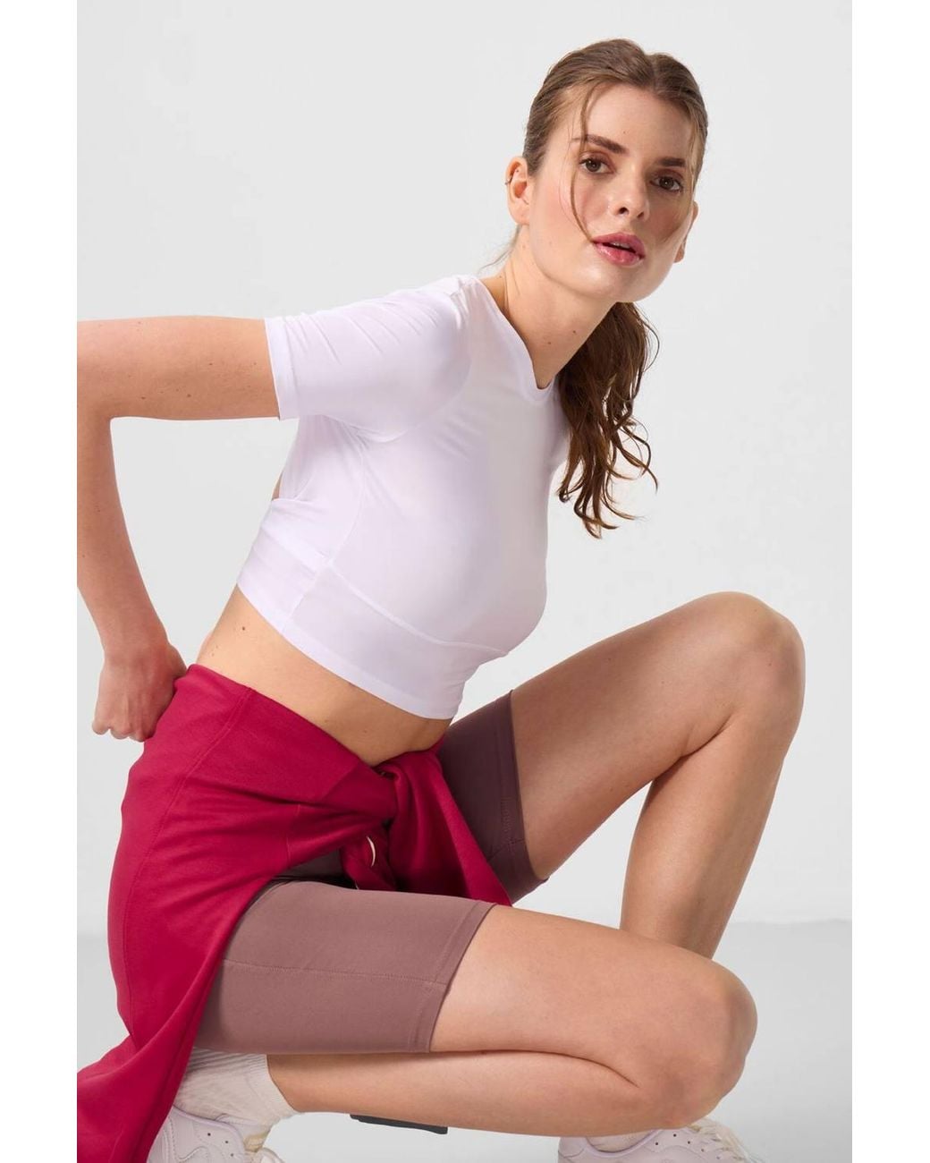 TOMMY LIFE Pink Short High-Waist Slim-Fit Sports Leggings