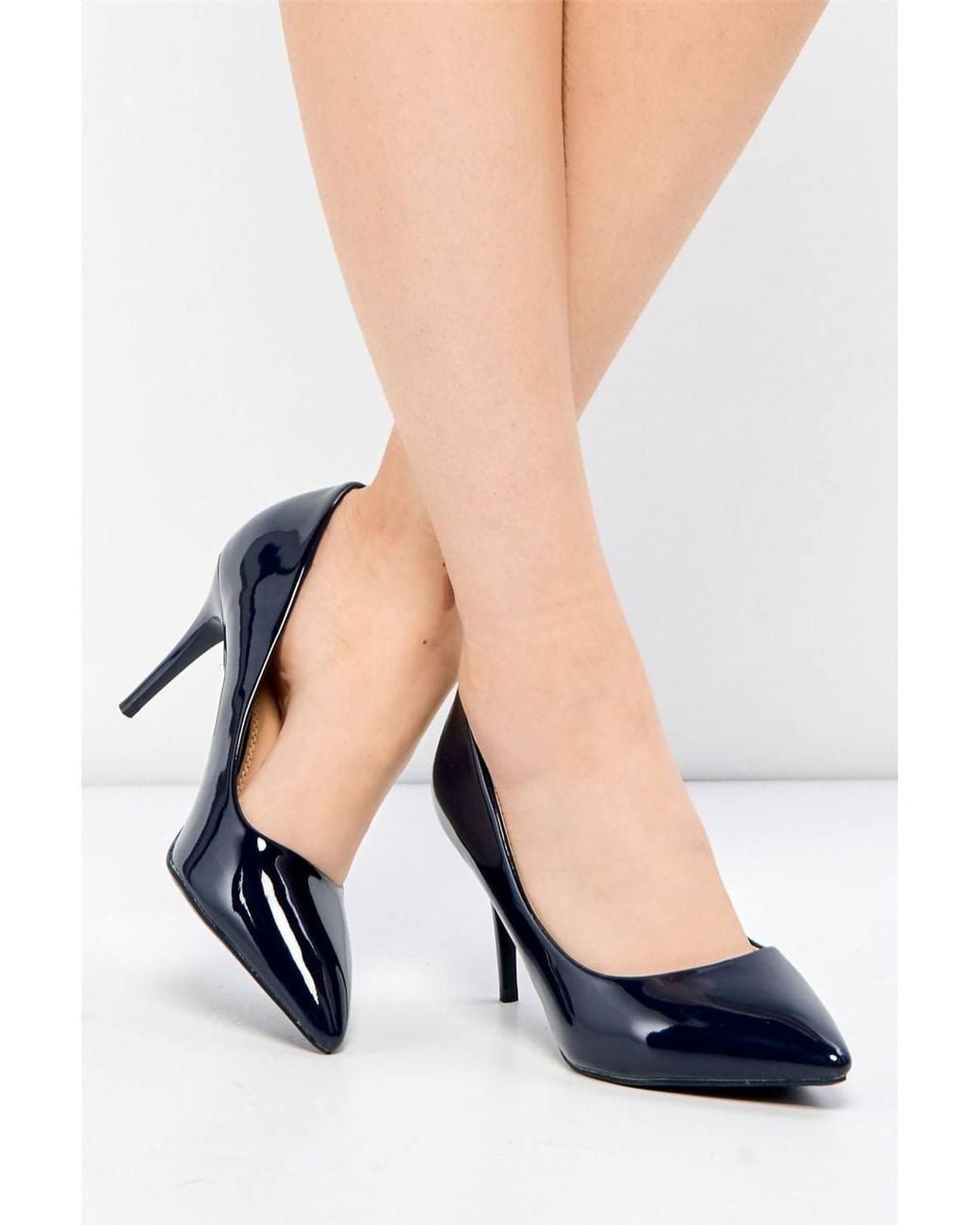 Miss Diva Blue Ingrid Pointed Toe Patent Pu Court Shoes Heels