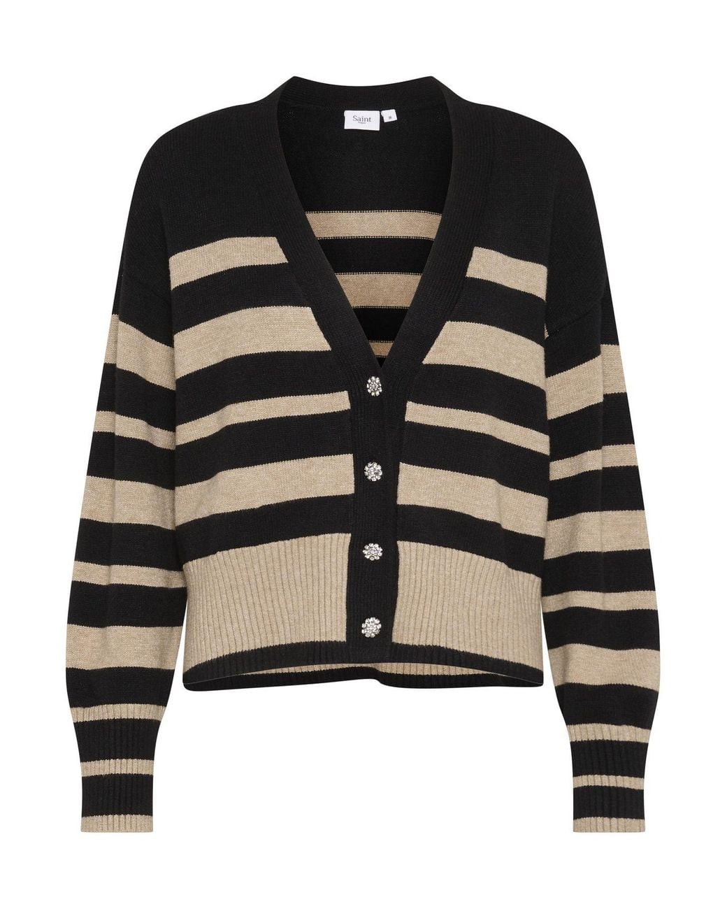Saint Tropez Black Inettesz V-Neck Buttons Cropped Cardigan