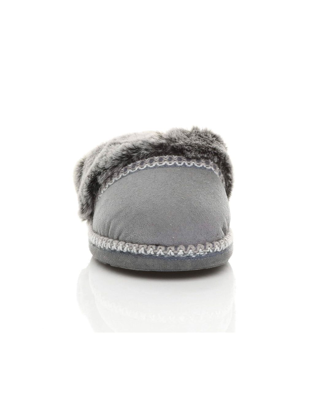 AJVANI Gray Flat Faux Fur Mules Comfort Slippers
