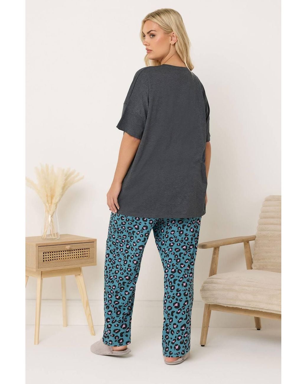 Yours Blue Leopard Wide Leg Pyjama Set
