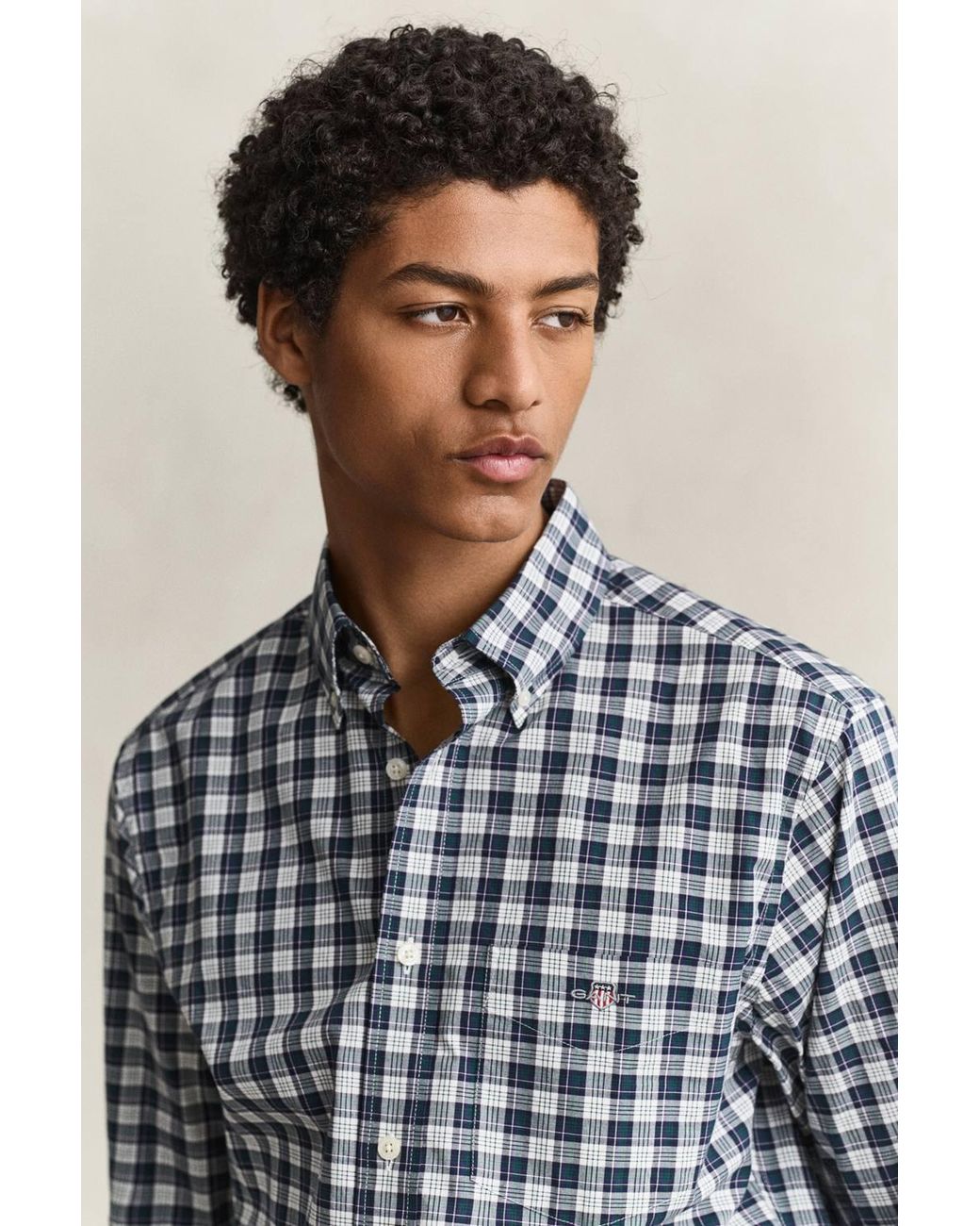 Gant Blue Reg Poplin Check Shirt Dark Emerald for men