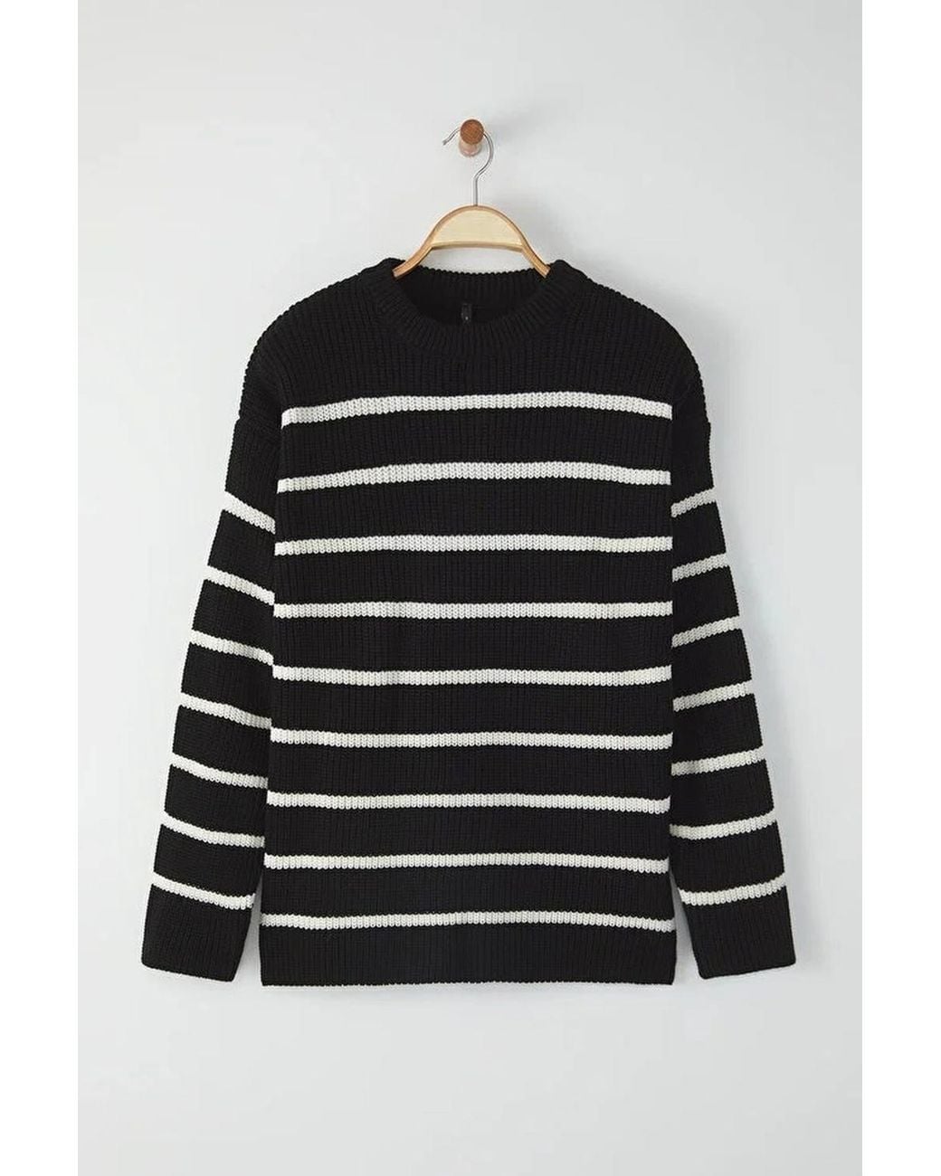 WOVCOR Black Crew Neck Striped Knitted Sweater for men