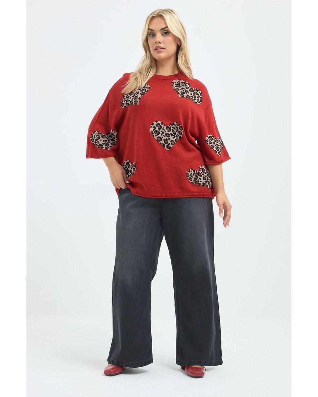 Yours Red Leopard Heart Knitted Top
