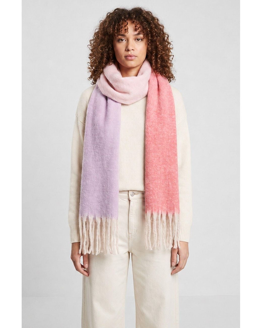 SARTA Pink Ana Colour Block Tasselled Heavyweight Winter Scarf