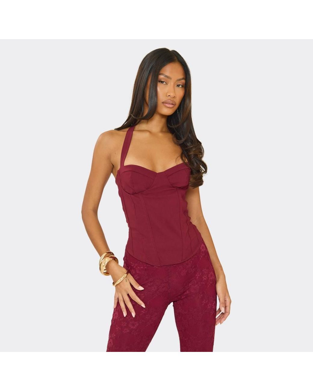 EGO Red Sleeveless Halter Neck Top