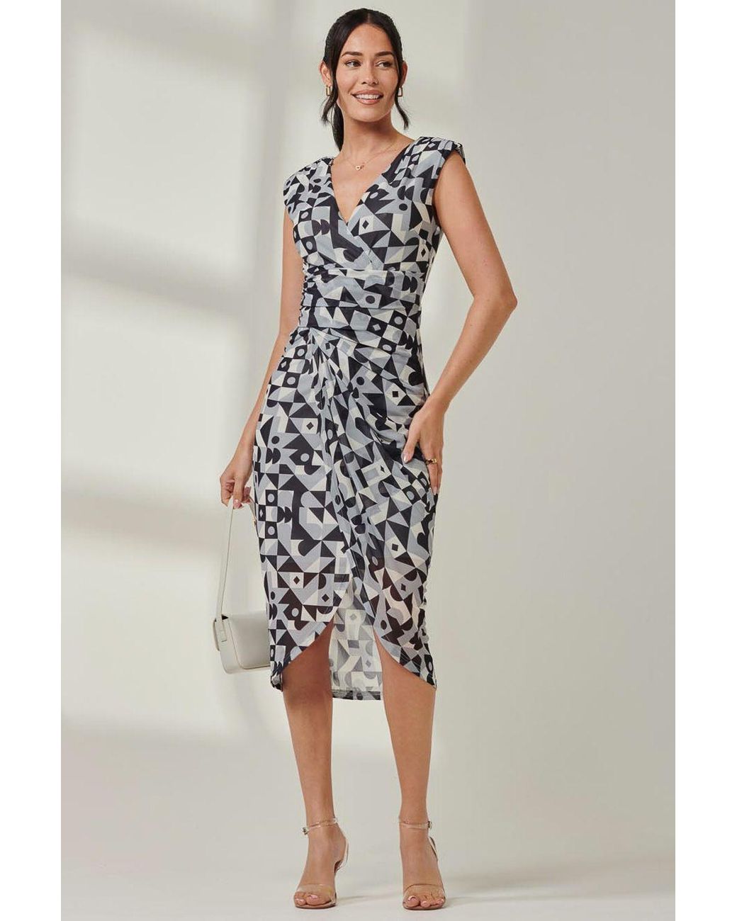 Jolie Moi Blue Mesh Wrap Ruched Bodycon Dress