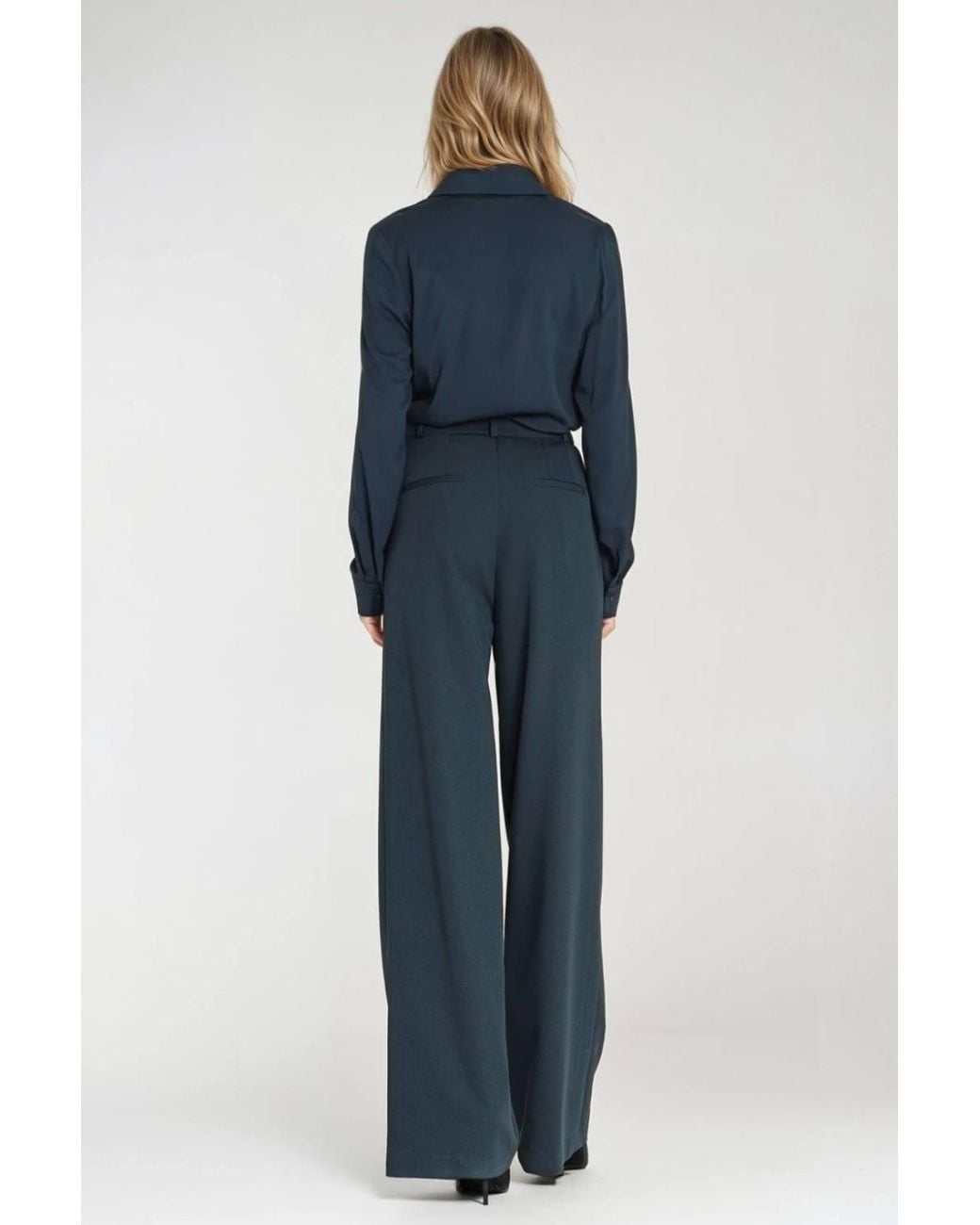 KDMD Blue Fitted Long Sleeve Shirt With Jabot Detail