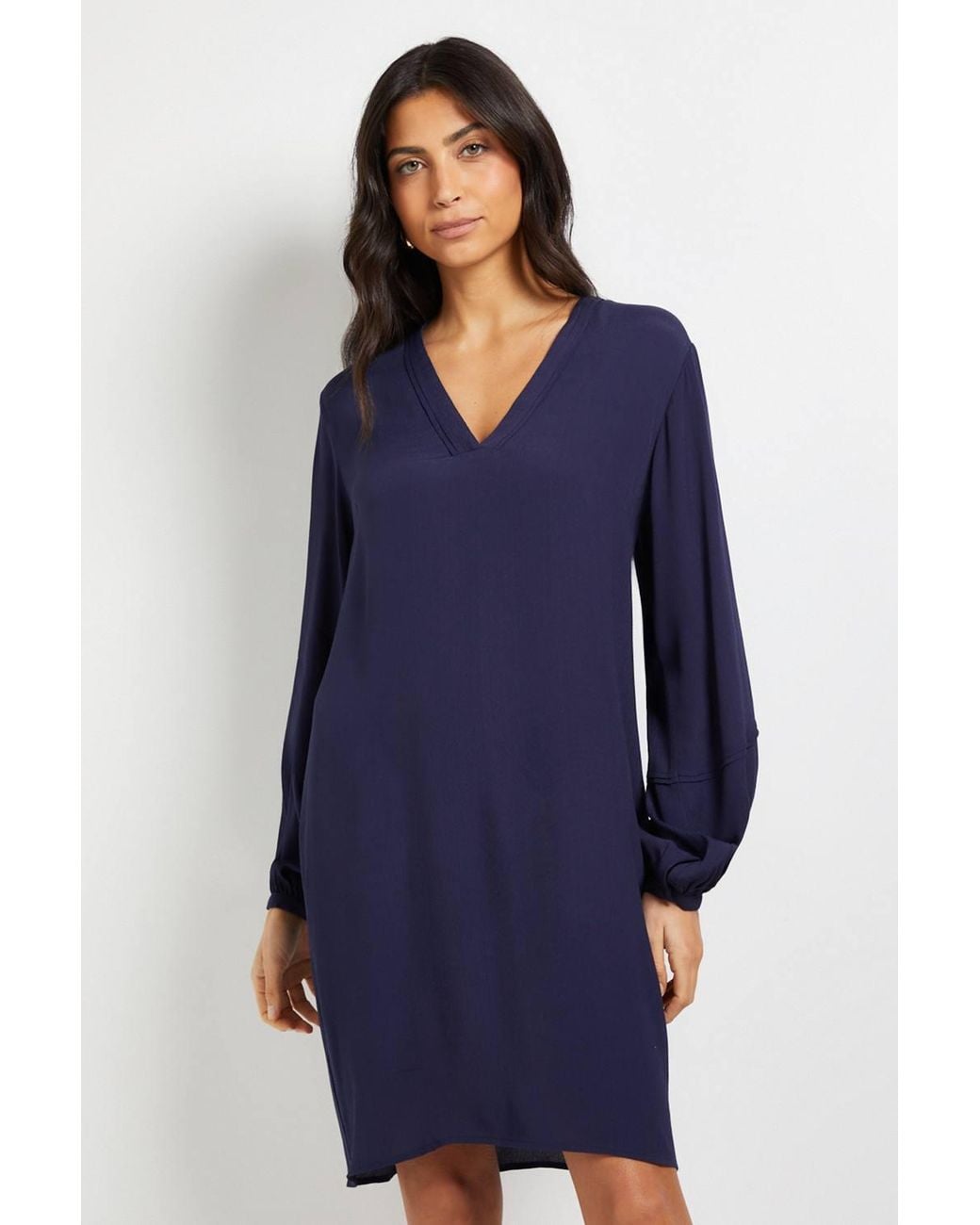 Wallis Blue Viscose Seam Detail Collarless Shift Dress