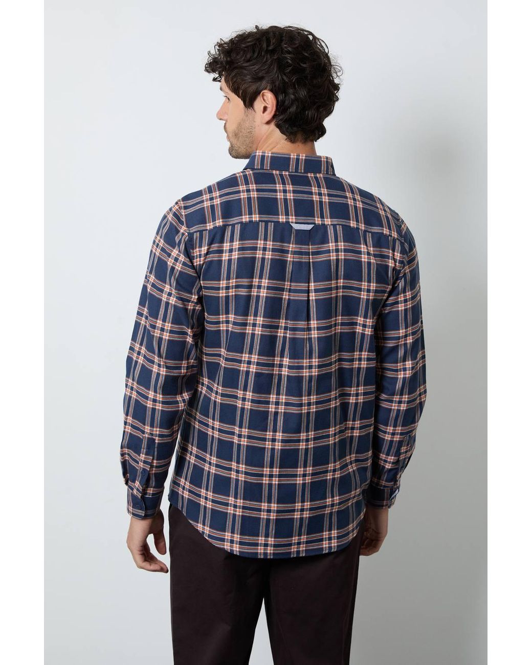MAINE Blue Windowpane Check Long Sleeve Shirt for men