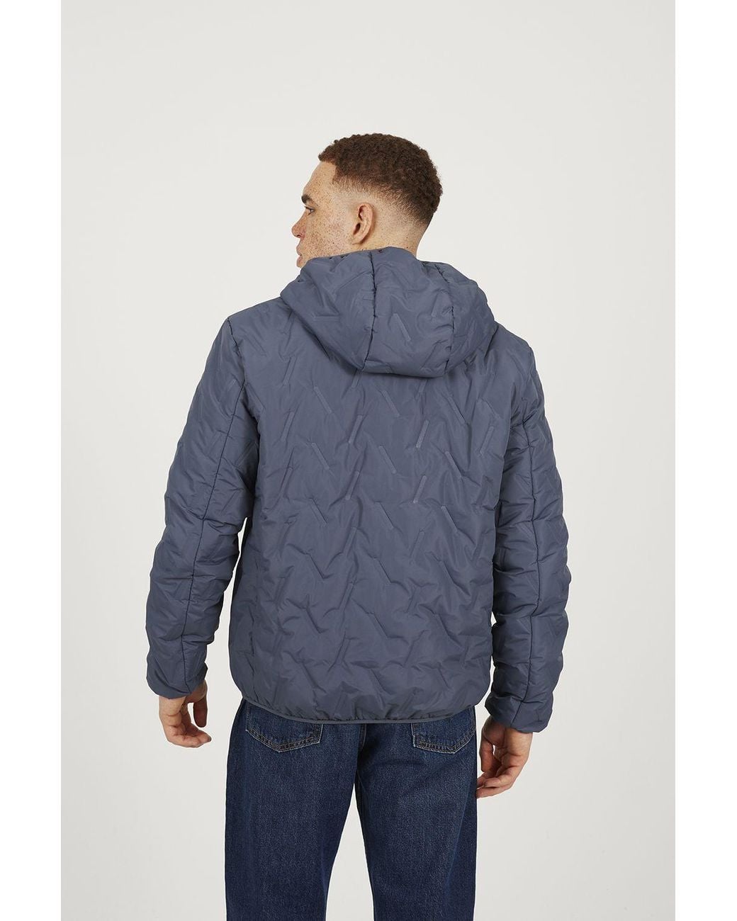 Brave Soul Blue Short Length Hooded Padded Jacket for men