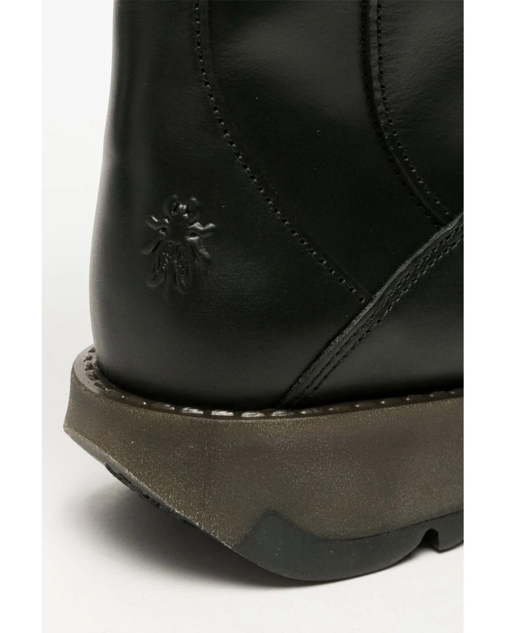 Infinity Leather Black Fly London Mol 2 Leather Wedge Heel Knee High Zip-Up Boots
