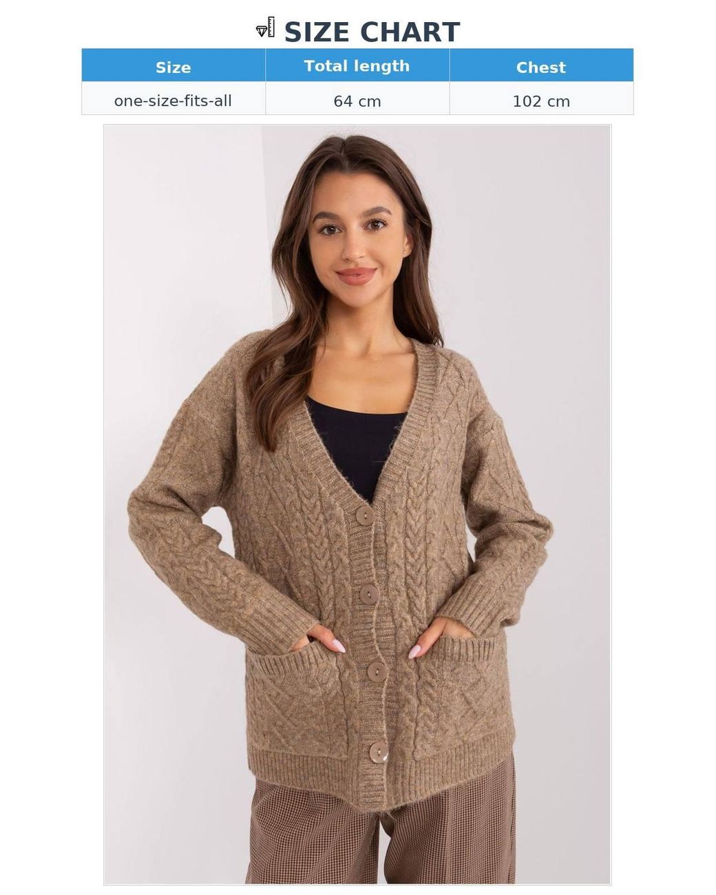Love Lace Brown Variegated Texture Button V Neck Cardigan