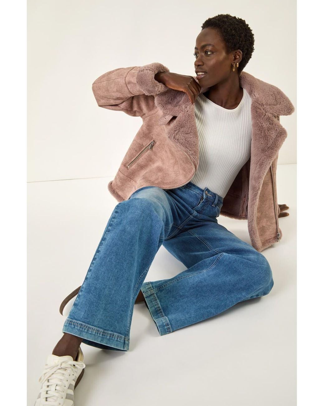 Roman Pink Contrast Aviator Fur Coat