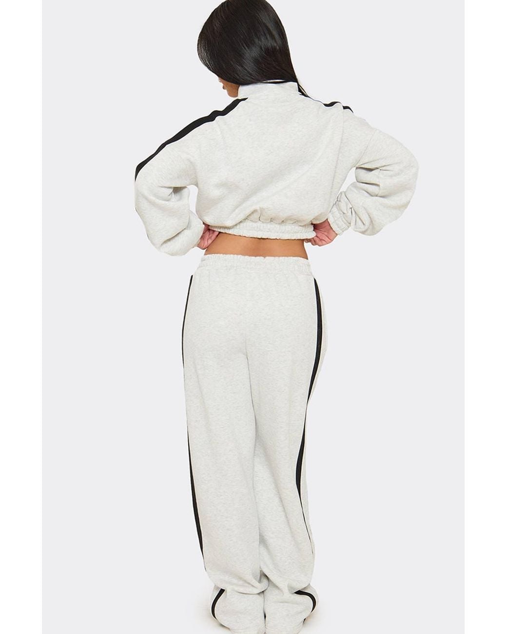 EGO White Wide Leg Contrast Mid Rise Joggers
