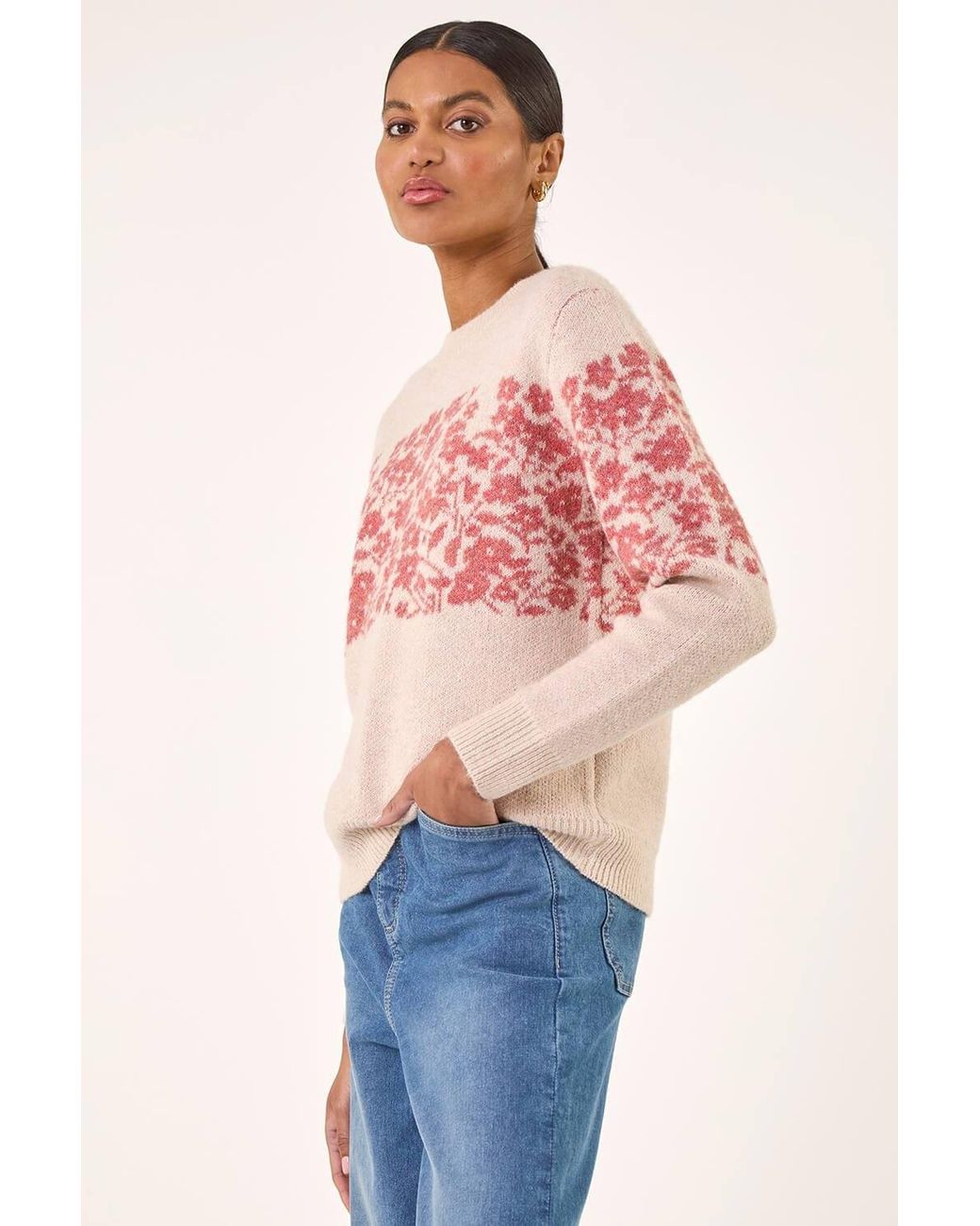 Roman Pink Soft Touch Floral Knit Jumper