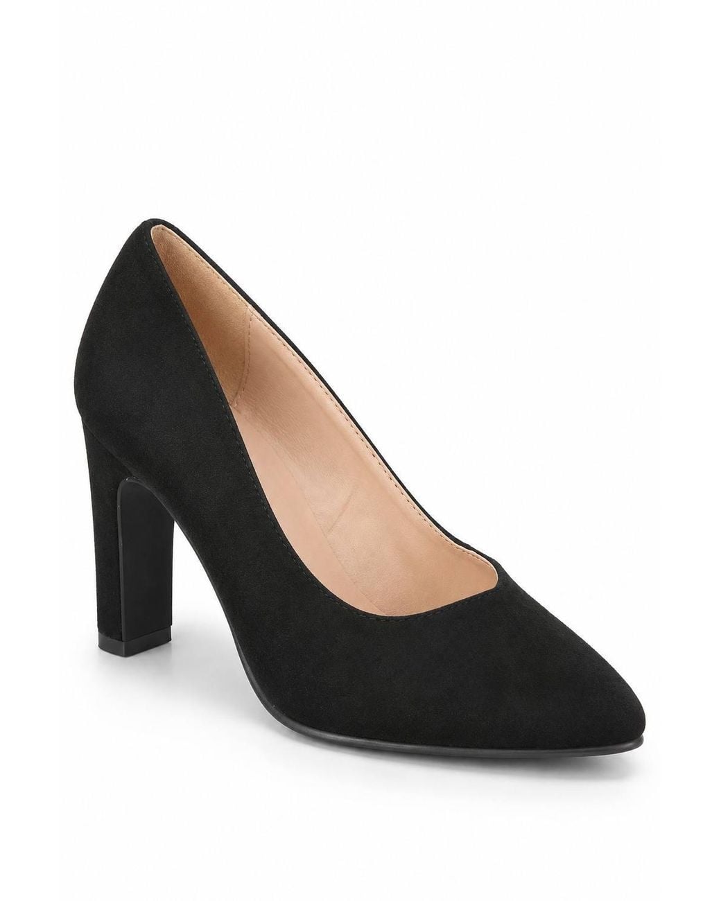 Spot on Black Ee Wide Fit Pointed Toe Block Heel Court Shoes