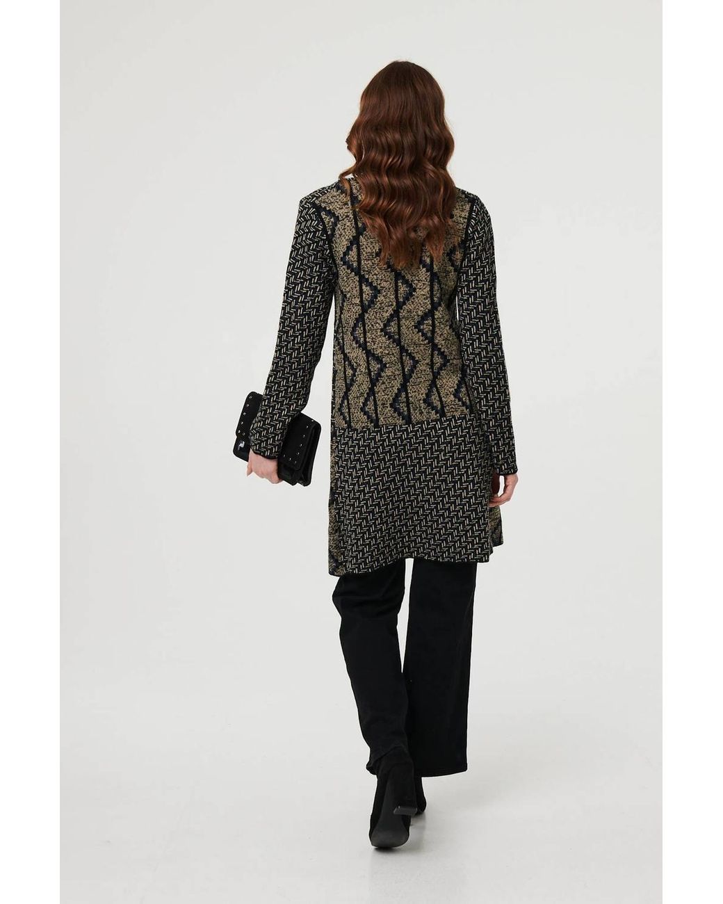 Izabel London Black Geo Print Longline Open Front Jacket