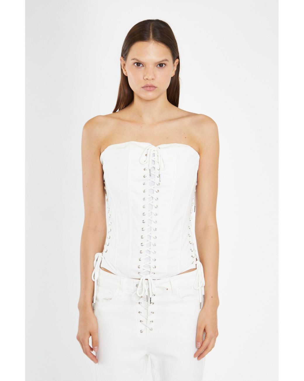 Shnoo White Lace-Up Corset