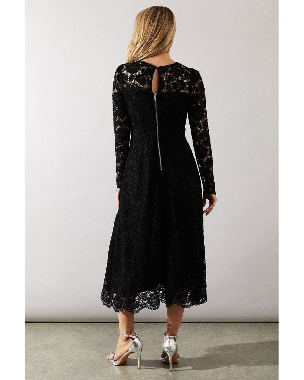 Wallis Black Lace Fit & Flare Midi Dress
