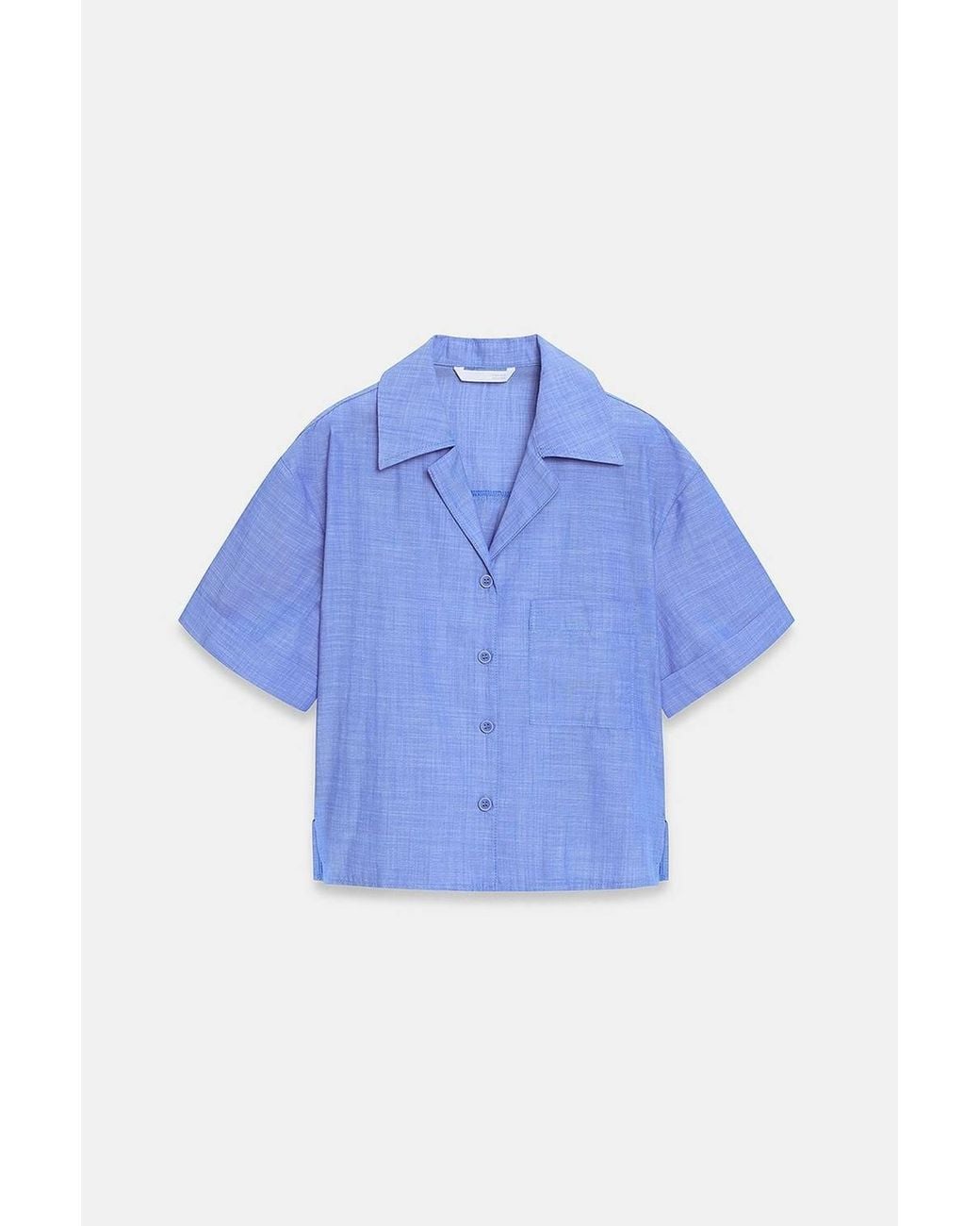 Dilvin Blue Cotton Poplin Crop Shirt