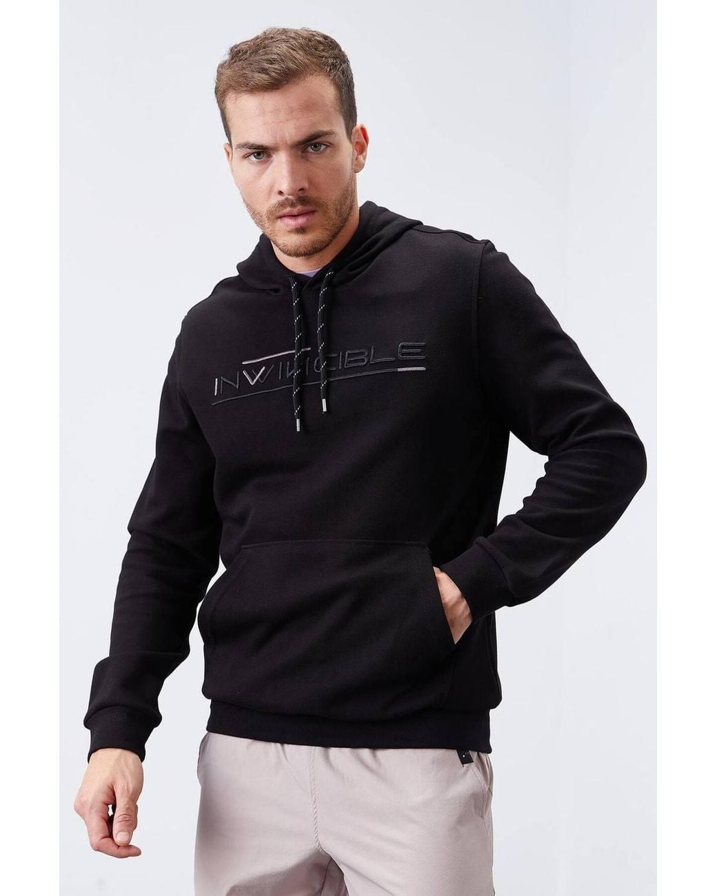 TOMMY LIFE Black Printed Hooded Sweatshirt With Pocket for men