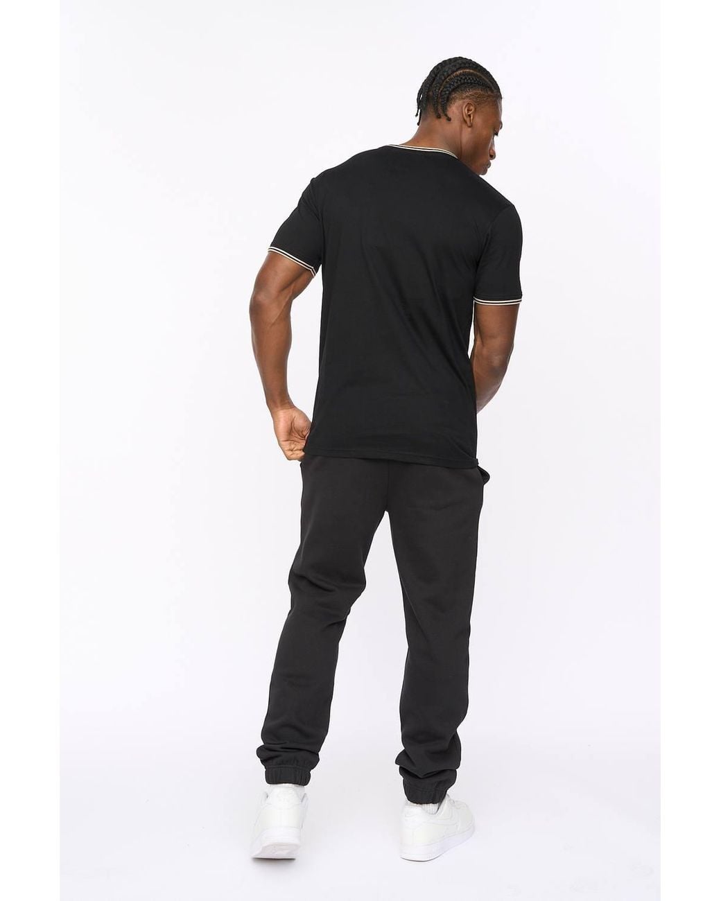 Crosshatch Black Preece Crew Neck Cotton T-Shirt With High Build Logo Print for men