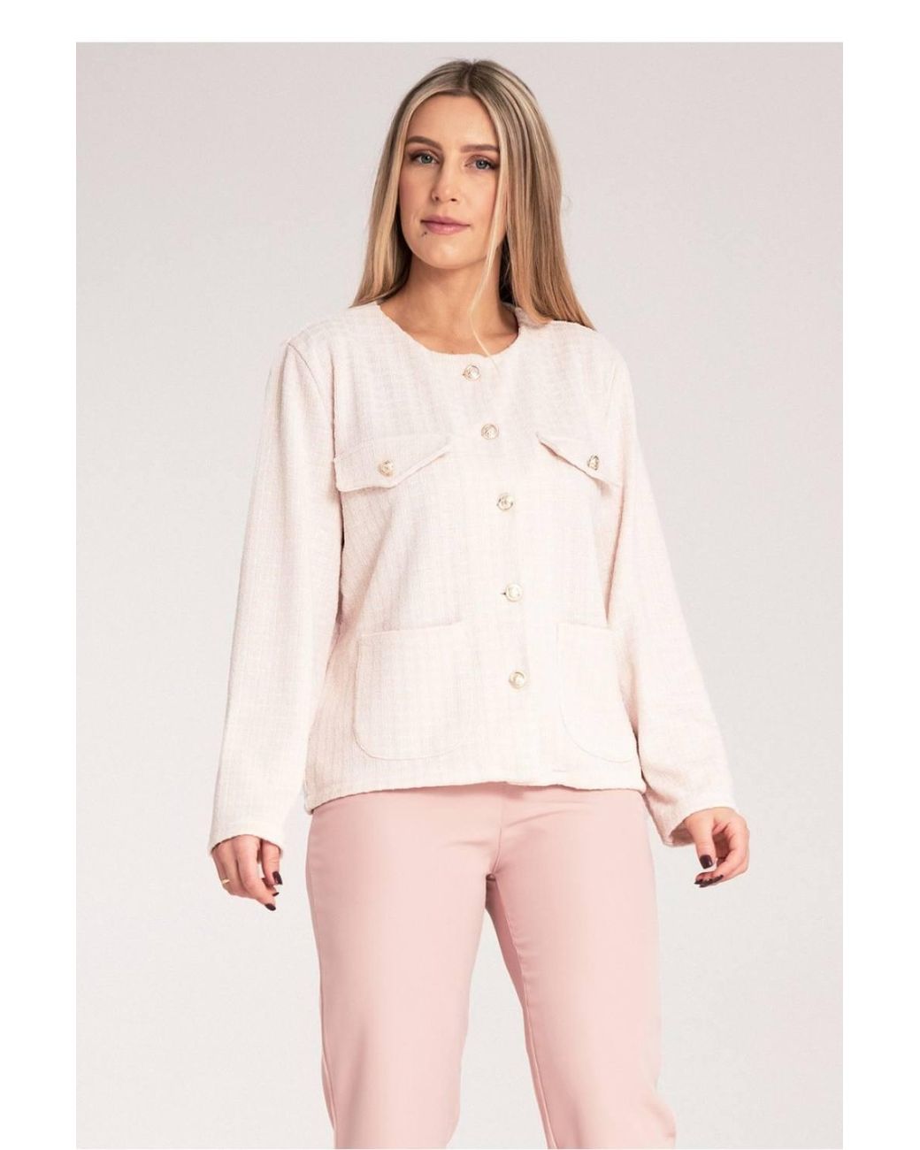 Love Lace Pink Classic Checked Tweed Blazer With Buttons