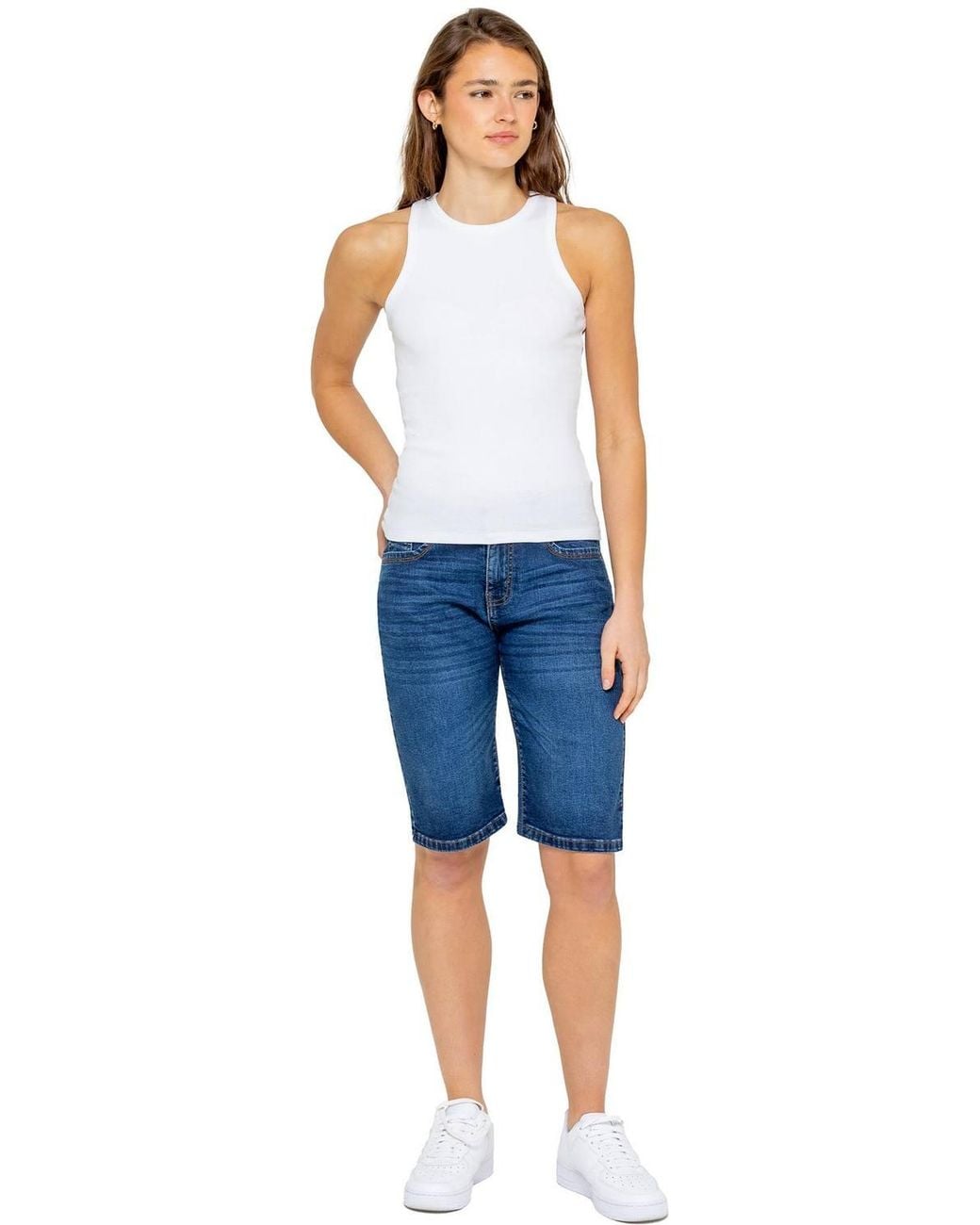 Enzo Blue Stretch Knee Length Denim Shorts