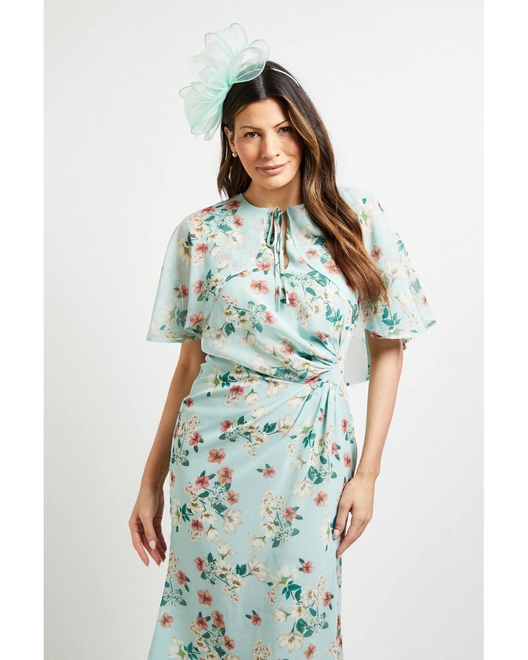 Wallis Green Cape Sleeve Ruched Midi Dress