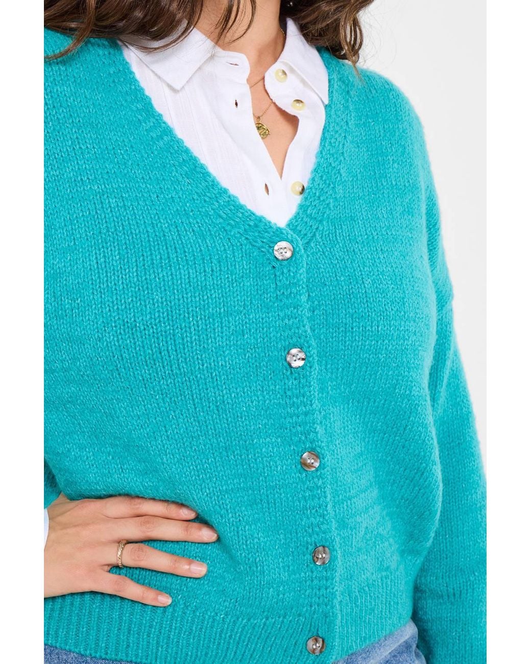 Joe Browns Blue Button Front Long Sleeve V-Neck Cardigan