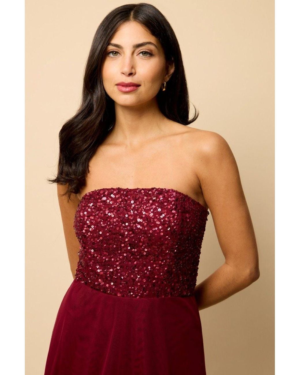 Little Mistress Red Bandeau Embellished Maxi Dress