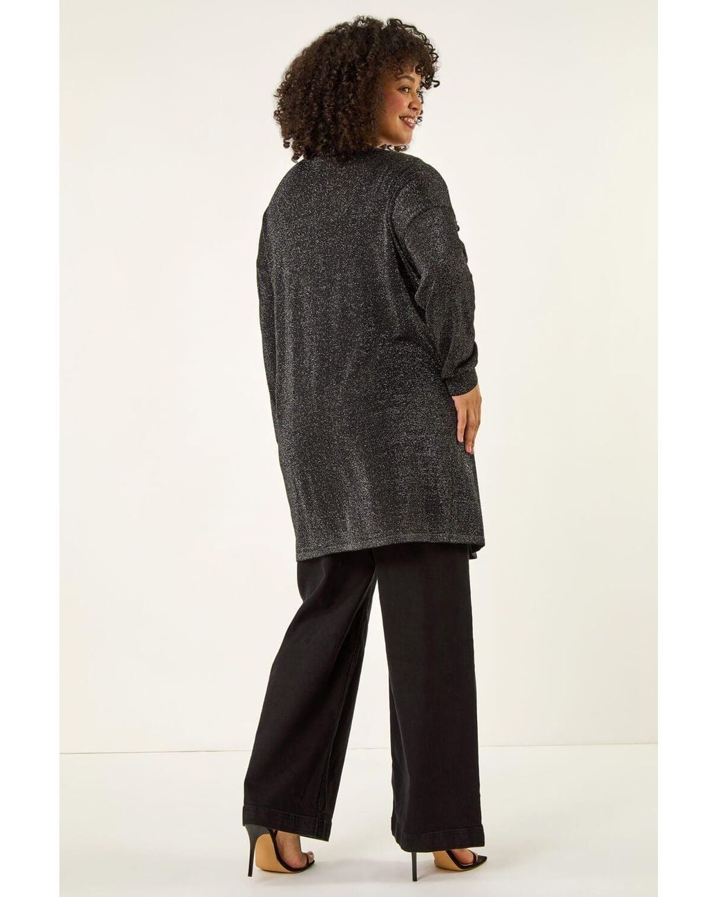 Roman Black Curve Hotfix Longline Knit Cardigan