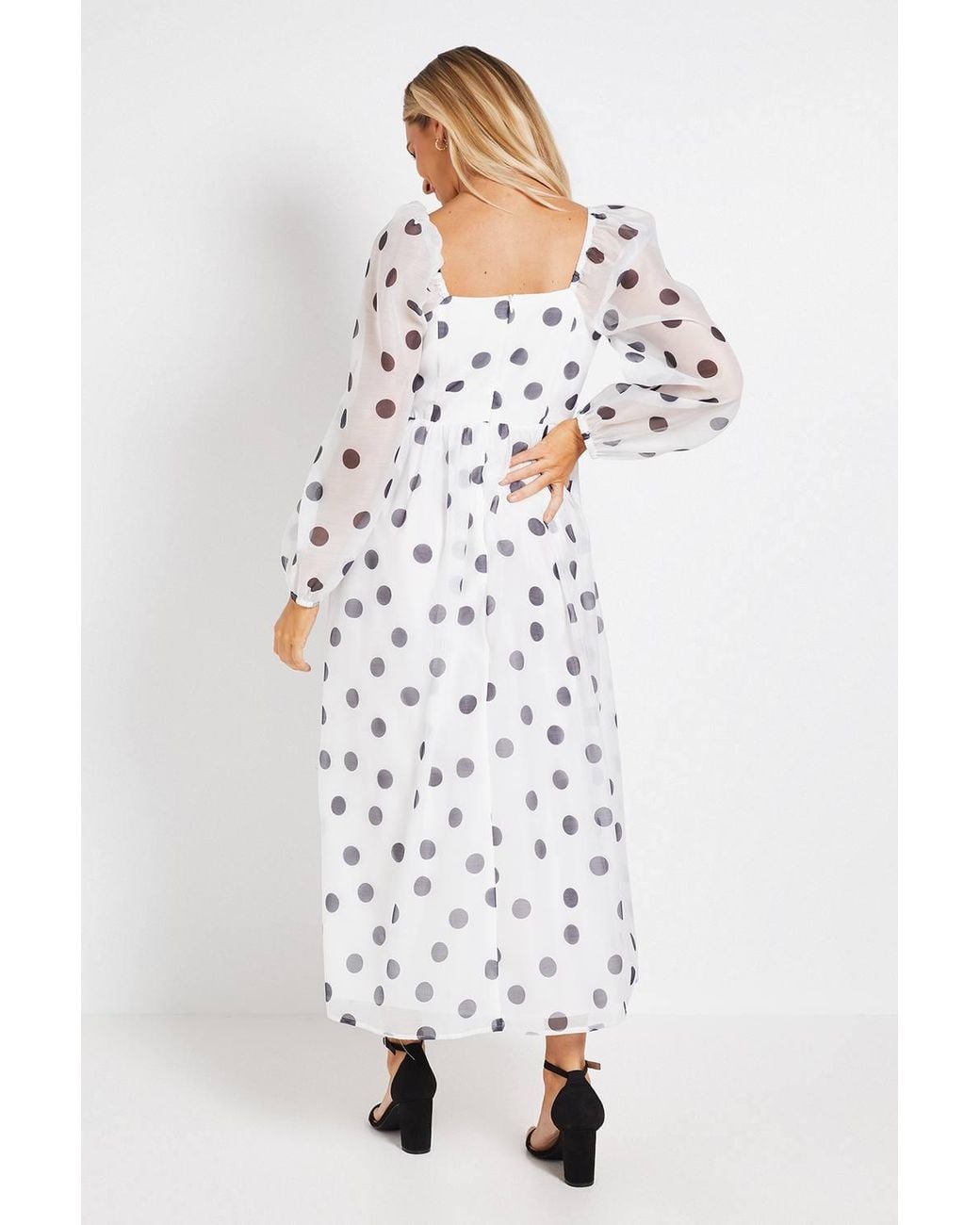 Dorothy Perkins White Dp Luxe Flower Detail Square Neck Printed Organza Midi Dress