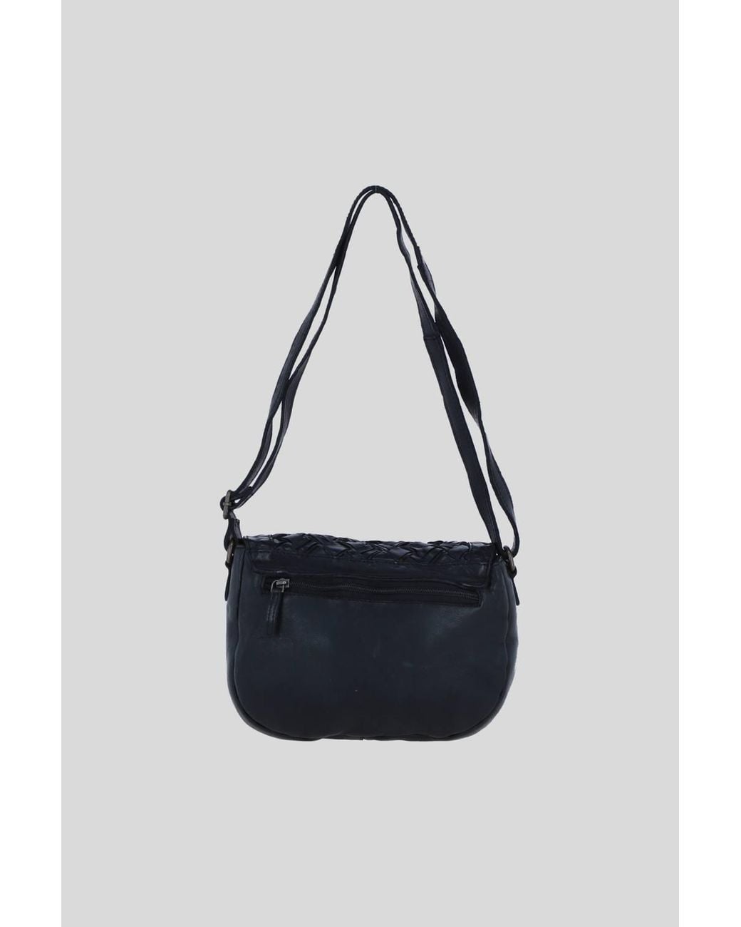 Ashwood Leather Blue Leather Woven Design Flapover Crossbody Bag With Adjustable Strap
