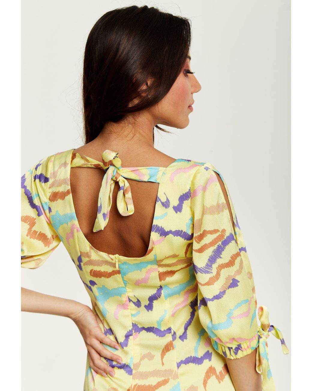 Liquorish Yellow Abstract Zebra Print Mini Dress With Back Tie Up